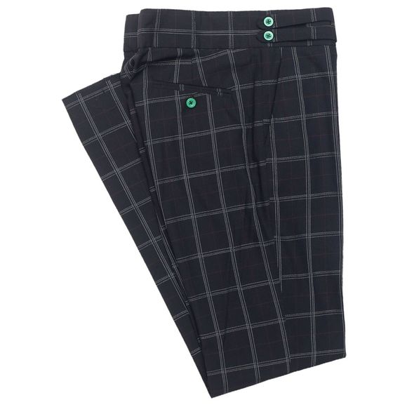 Mens Gurkha Pants Black White Red Plaid Check Straight High Waist Flat Front 32